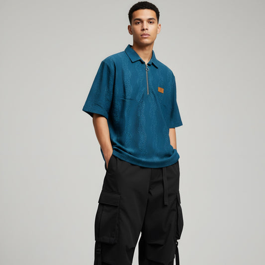 Drop shoulder shirt with zipper